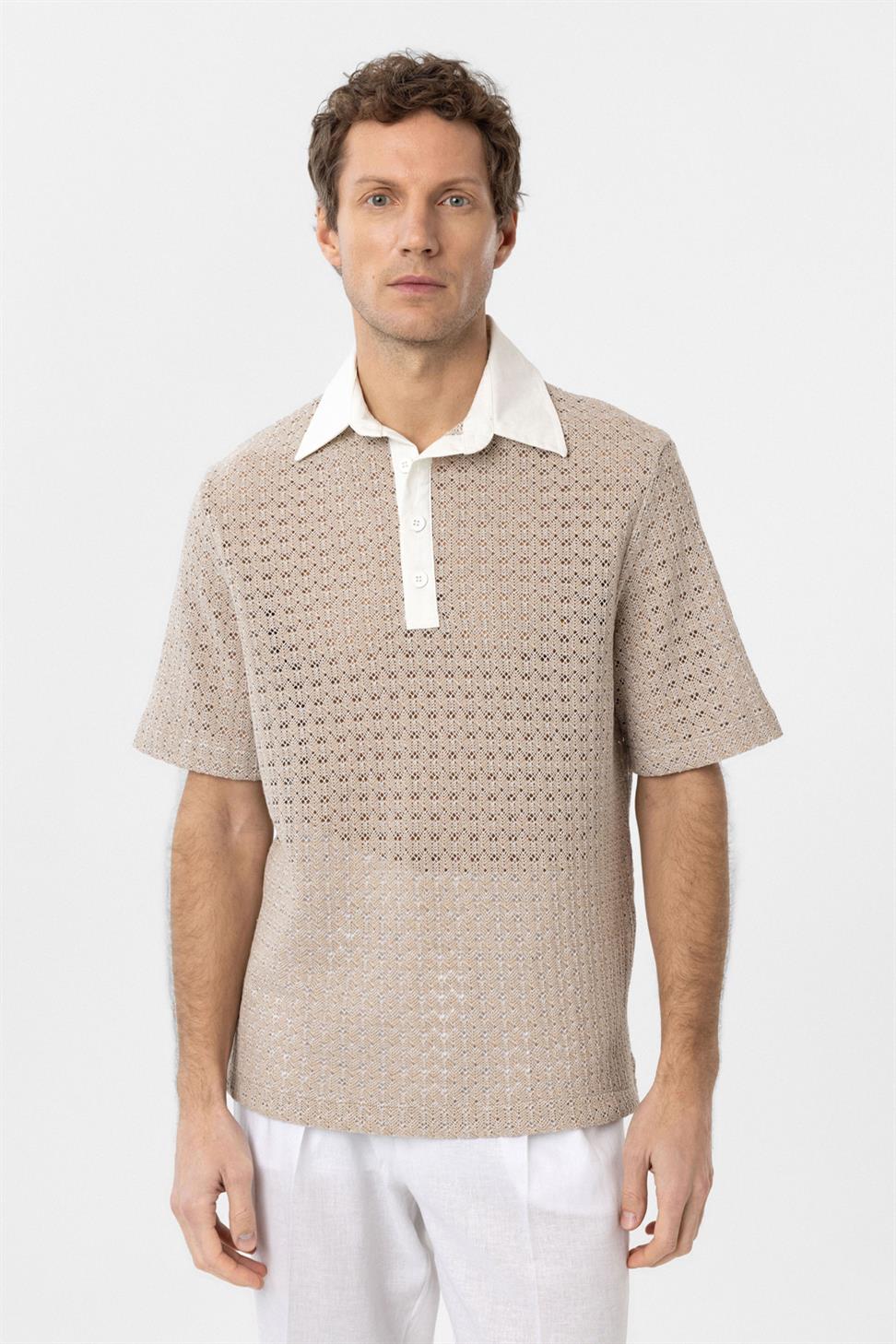 Antioch Bej Polo Yaka Örgü Erkek T-Shirt