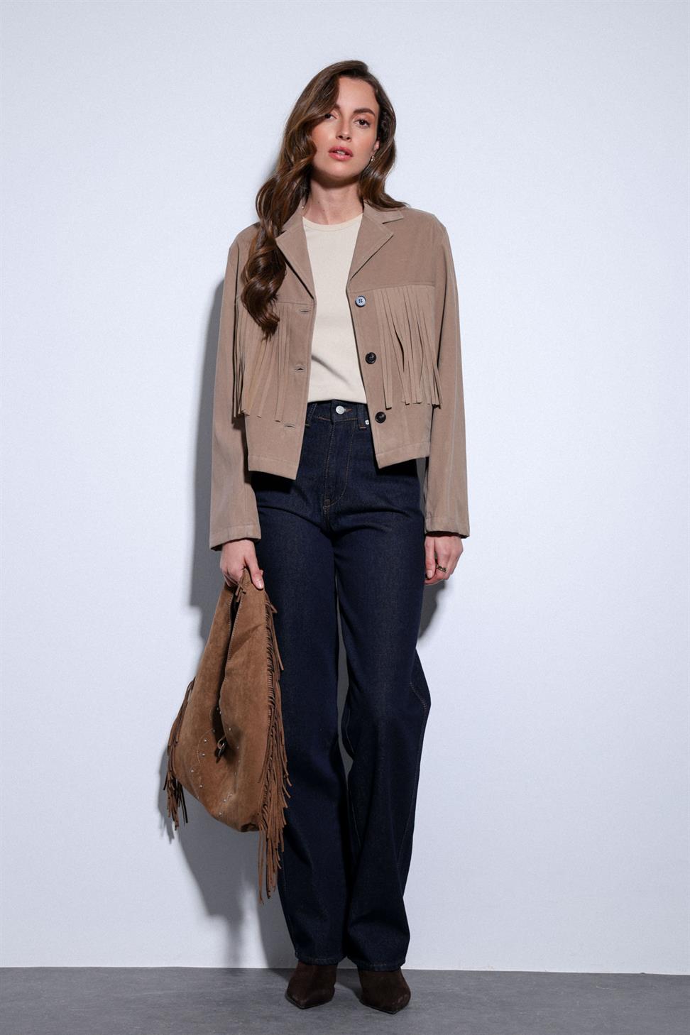 Antioch Bej Püskül Detaylı Süet Kadın Ceket