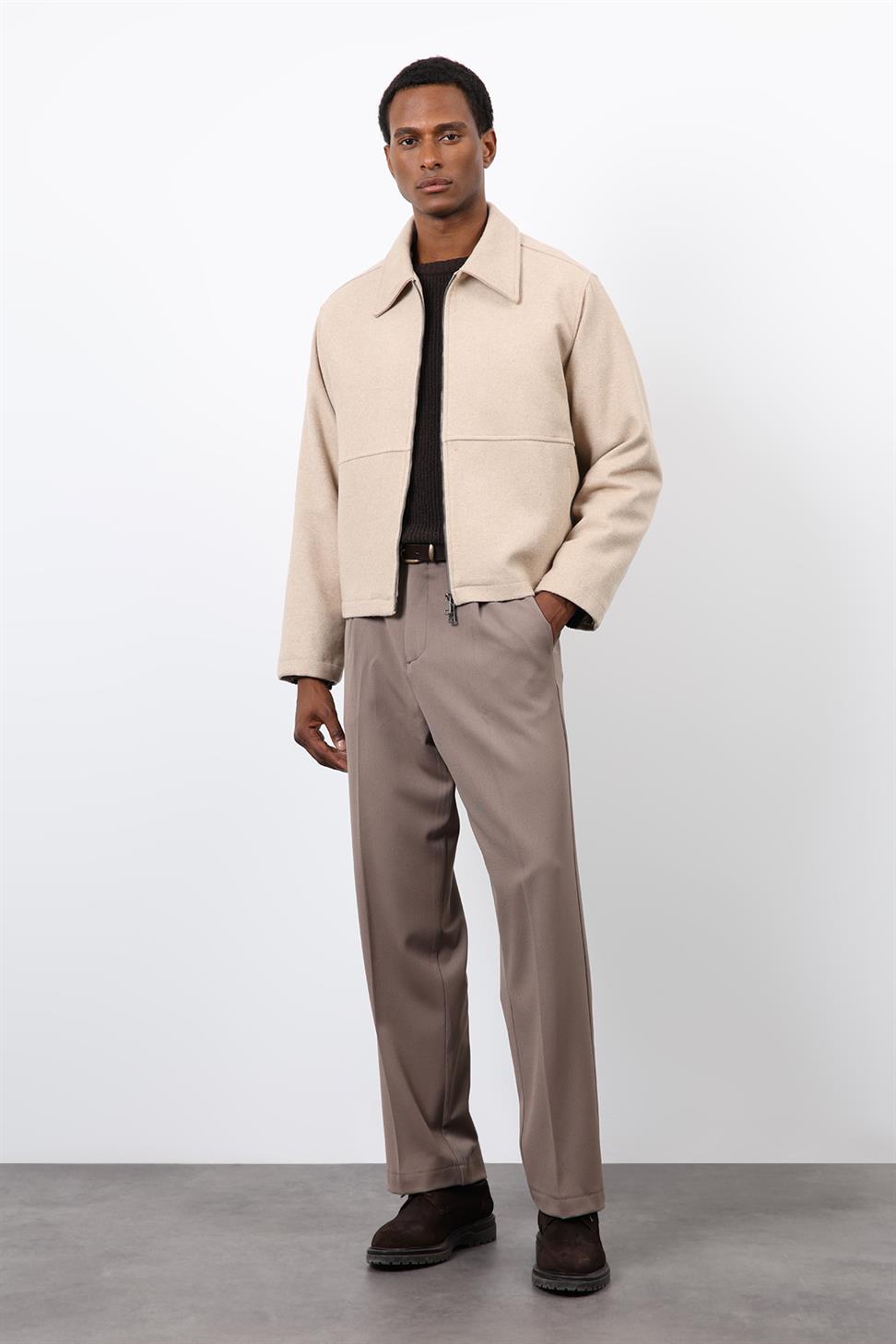 Antioch Bej Regular Fit Dokulu Erkek Mont