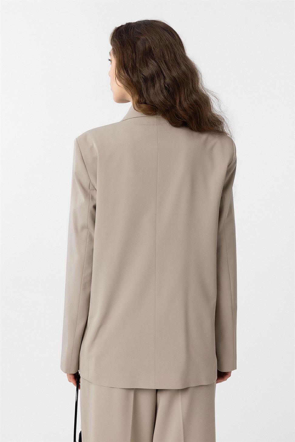 Antioch Bej Regular Fit Kruvaze Kadın Blazer Ceket
