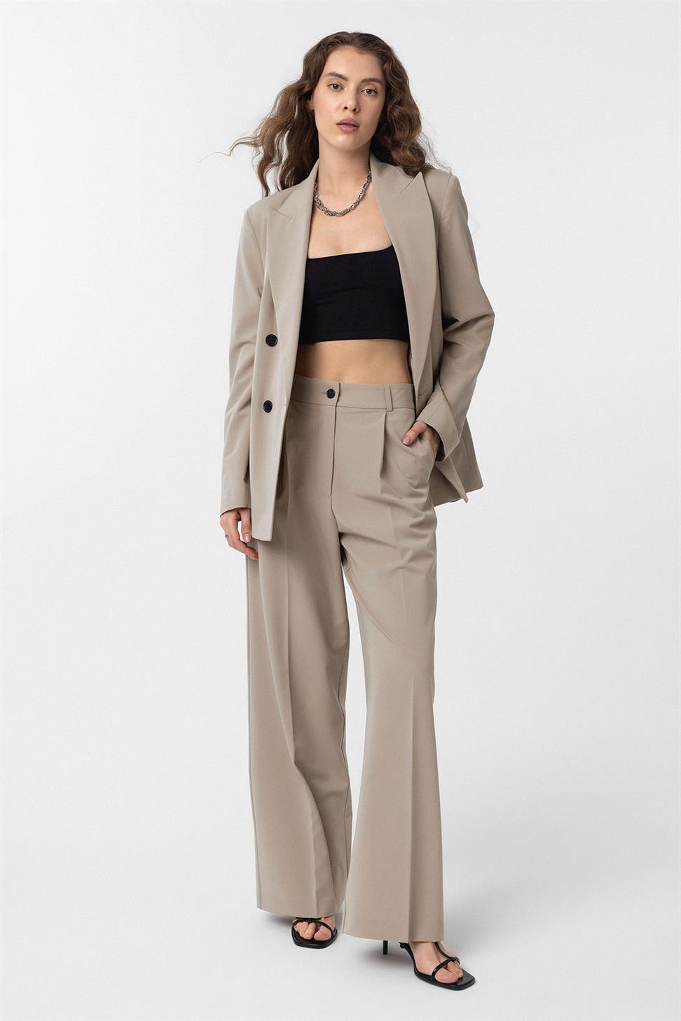 Antioch Bej Regular Fit Kruvaze Kadın Blazer Ceket