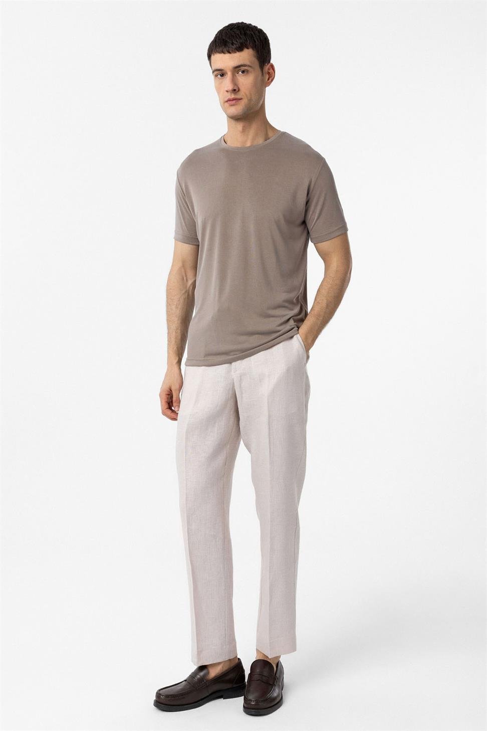 Antioch Bej Regular Fit Modal Teknik Kumaş Erkek T-Shirt