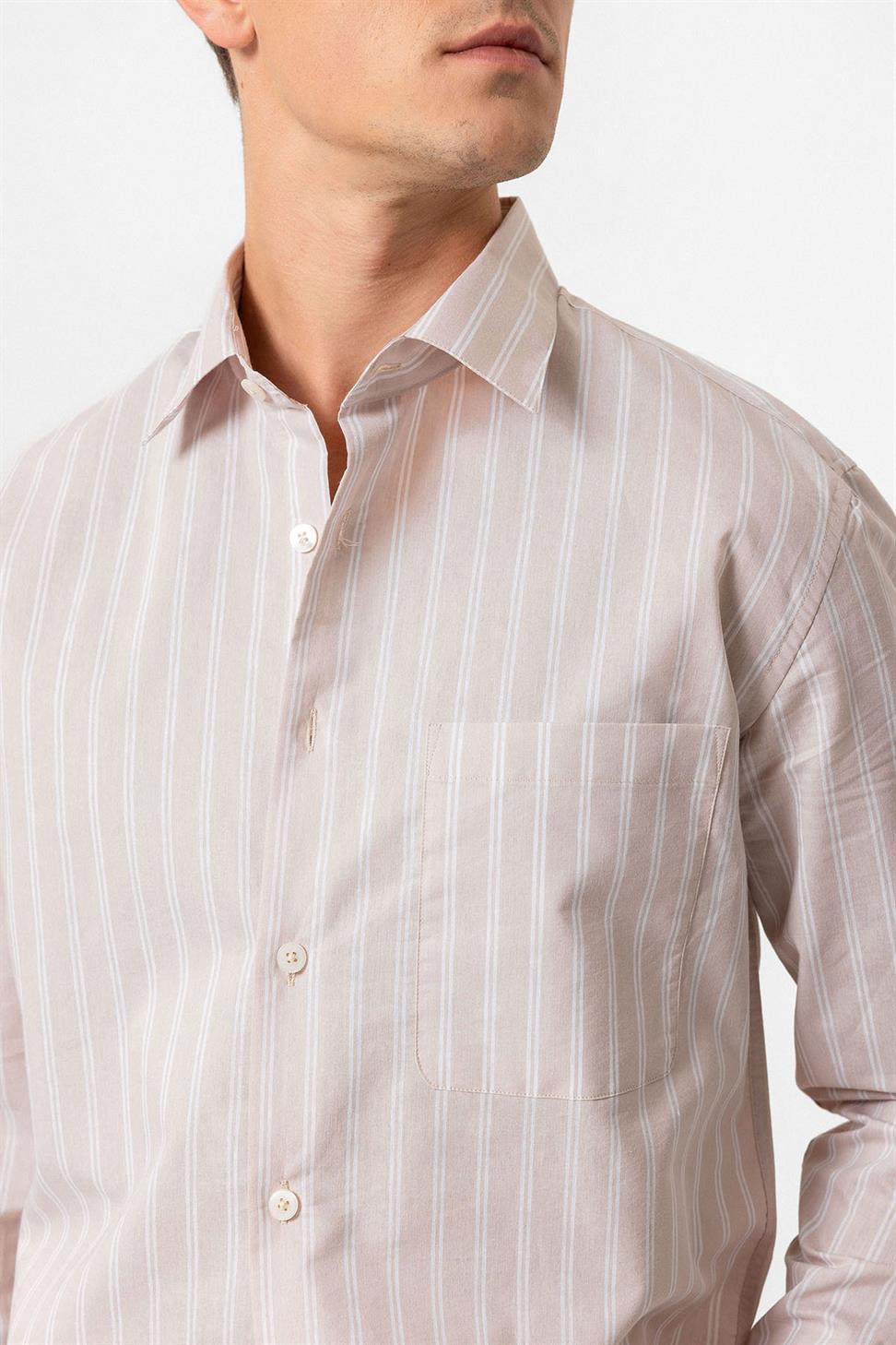 قميص رجالي بأكمام طويلة مخططة ذات أكمام طويلة عادية