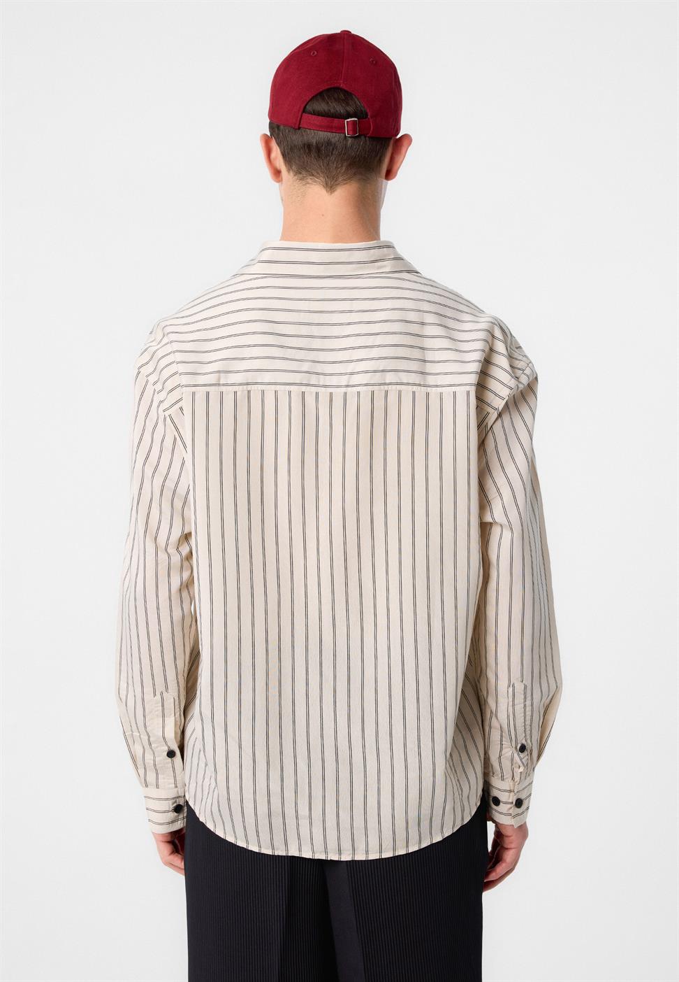 Antioch Bej Relax Fit Çizgili Erkek Gömlek