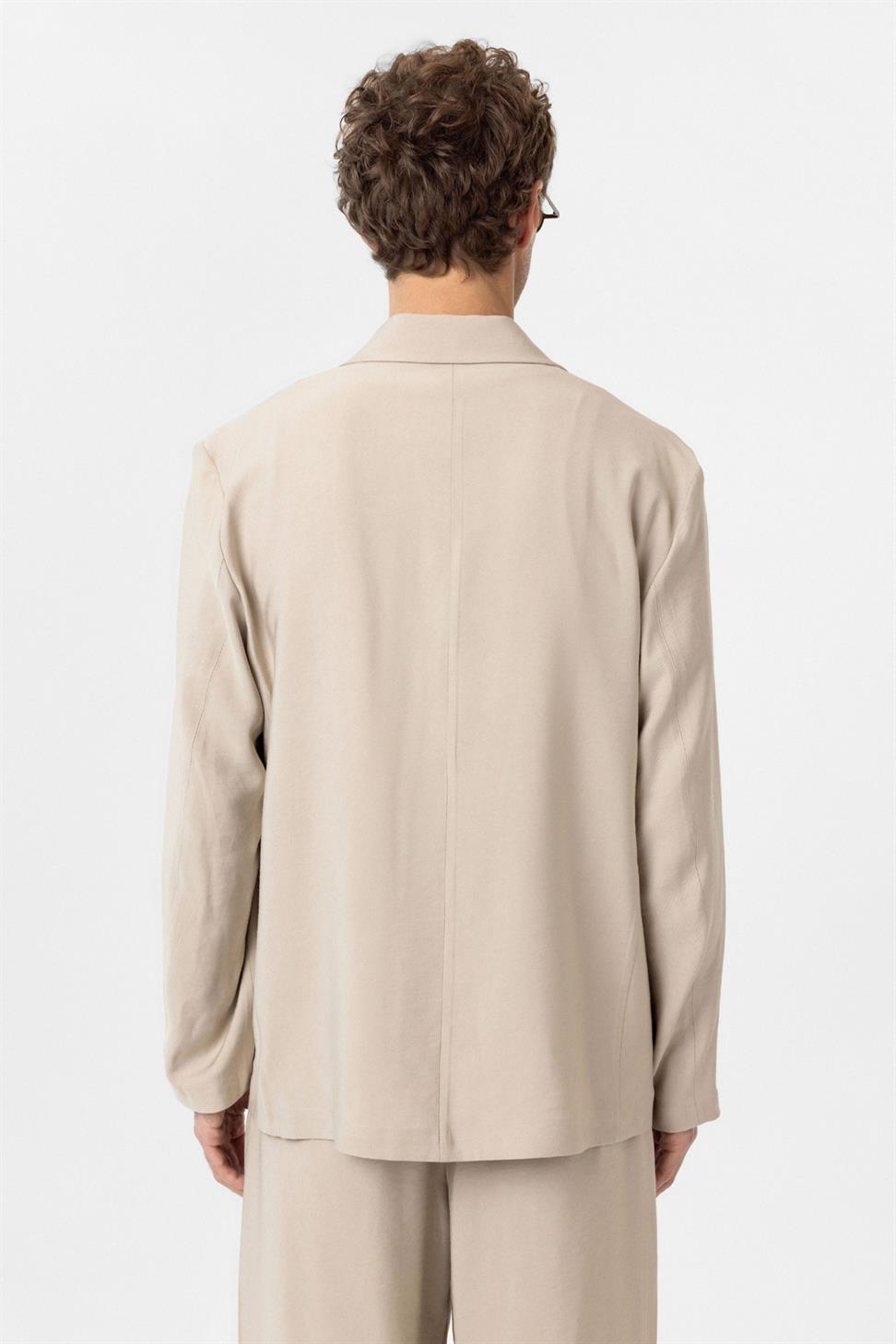 Antioch Bej Relax Fit Diagonel İnce Erkek Blazer Ceket
