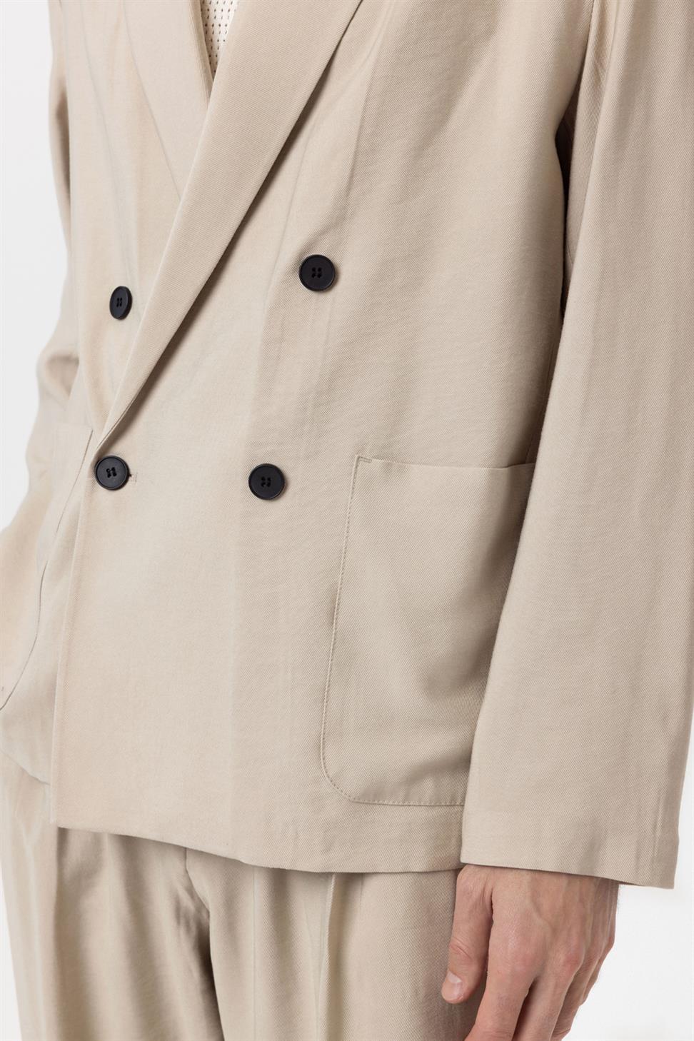 Antioch Bej Relax Fit Diagonel İnce Erkek Blazer Ceket