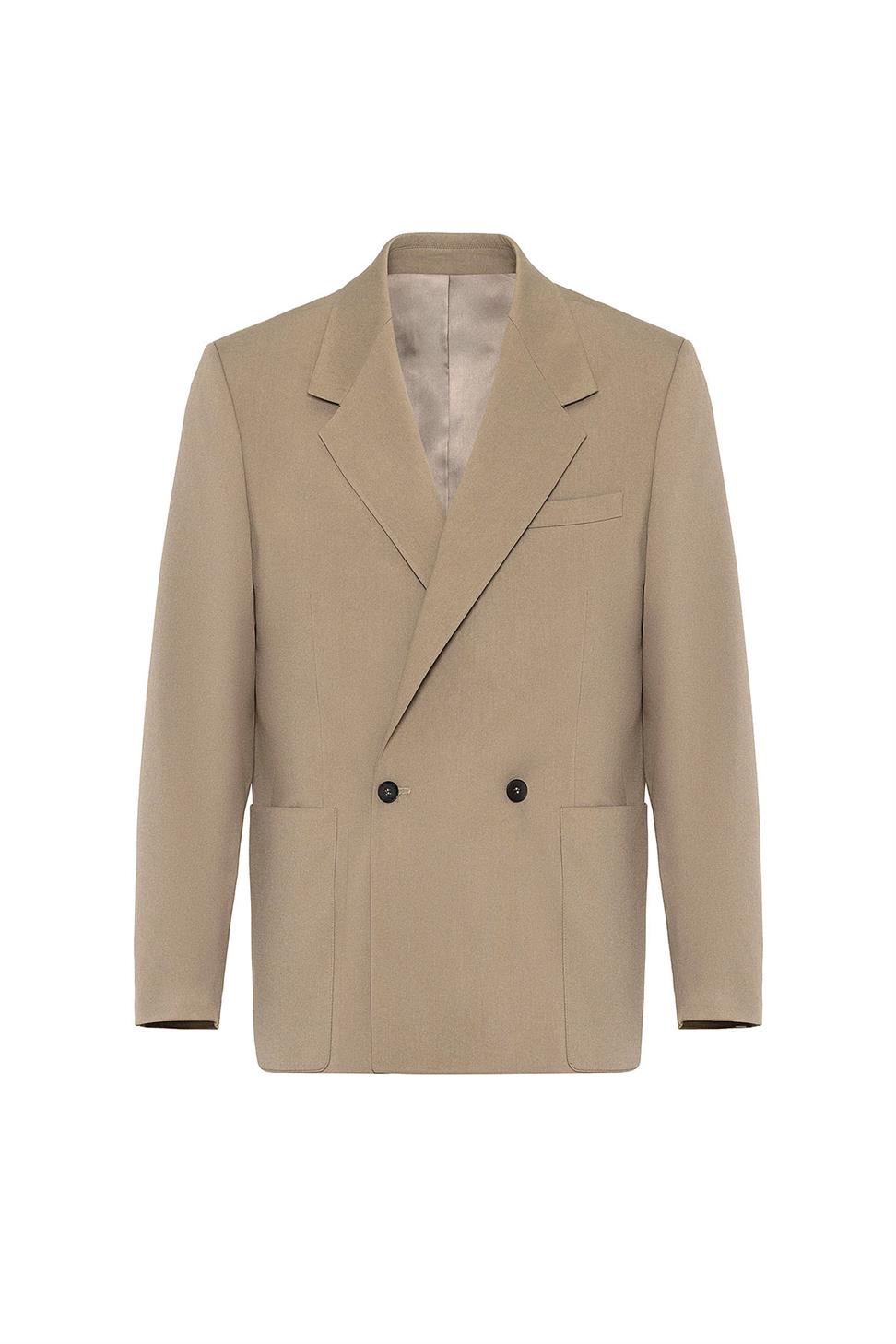 Antioch Bej Relax Fit Kruvaze Kapama Erkek Teknik Blazer Ceket