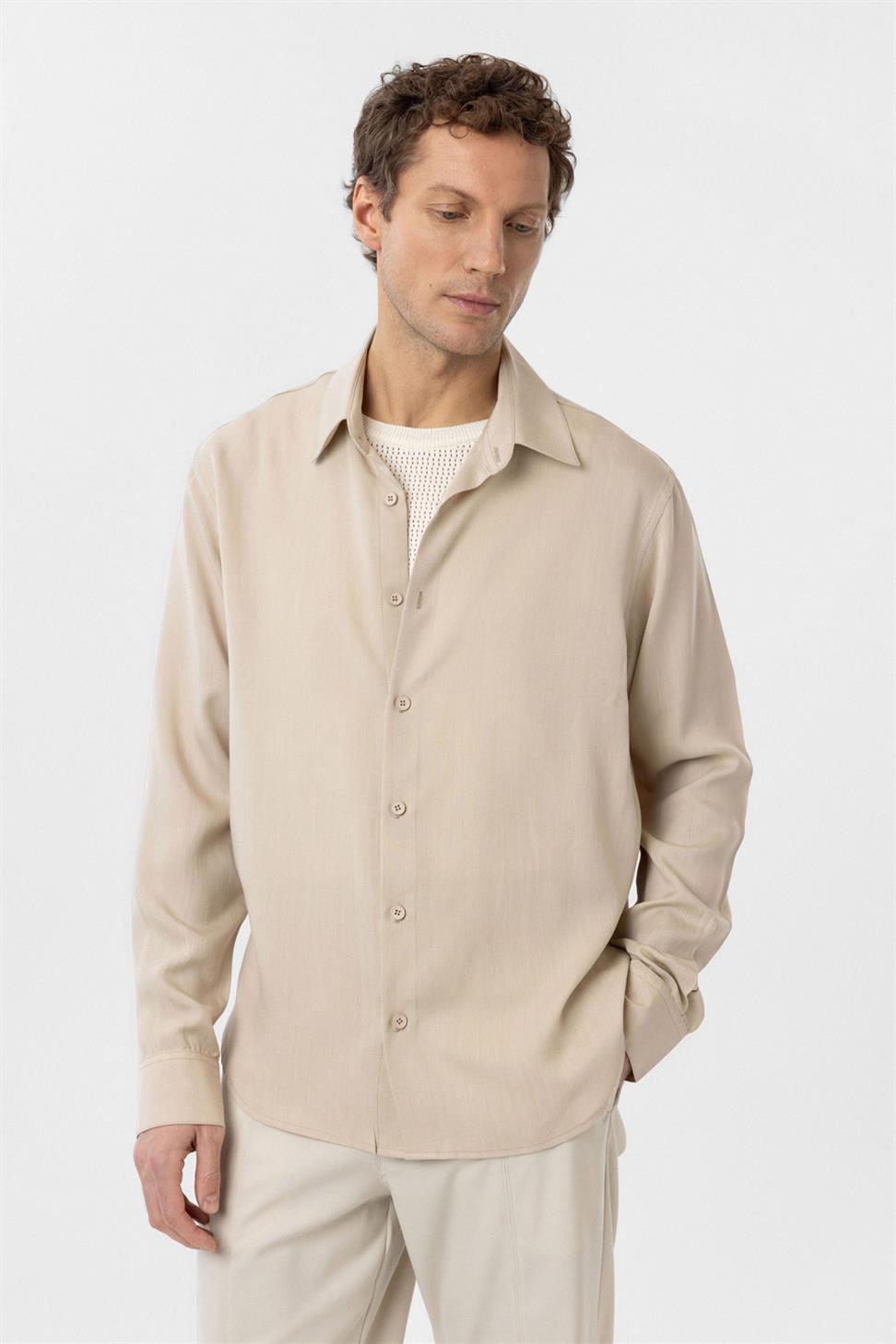 Antioch Bej Relax Fit Liyosel Kumaş Erkek Gömlek