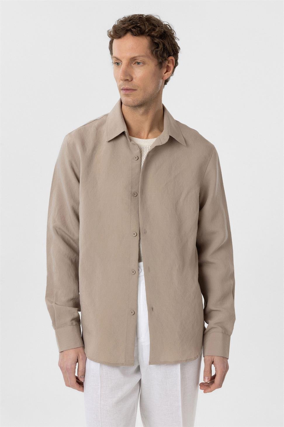 Antioch Bej Relax Fit Modal Kumaş Erkek Gömlek
