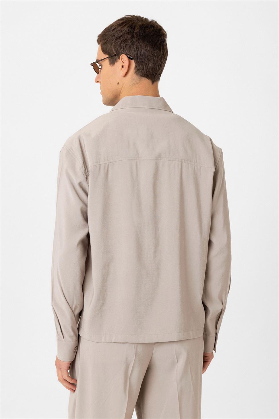 Antioch Bej Relax Fit Modal Kumaş Erkek Gömlek