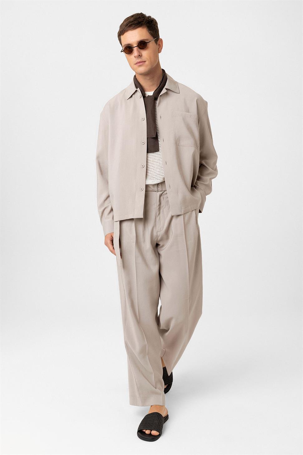 Antioch Bej Relax Fit Modal Kumaş Erkek Gömlek