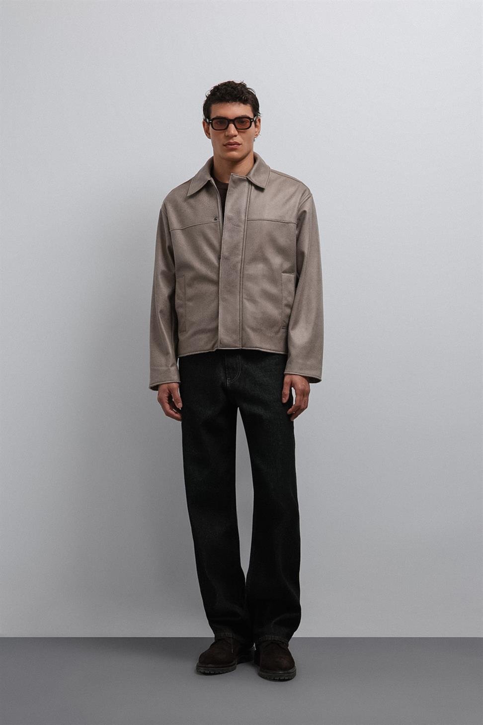 Antioch Bej Relax Fit Suni Deri Erkek Mont