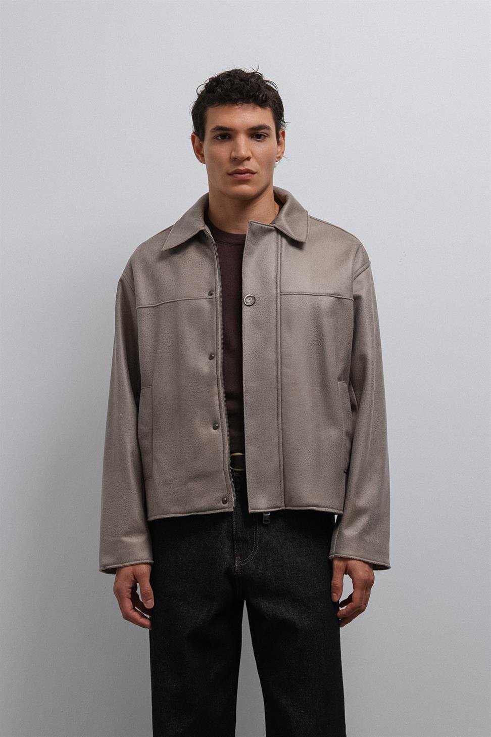 Antioch Bej Relax Fit Suni Deri Erkek Mont