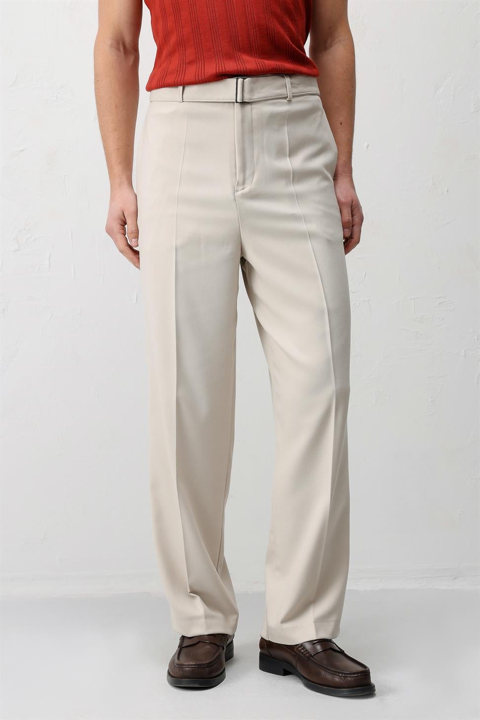 Relaxed Fit Belted Mens Pants
