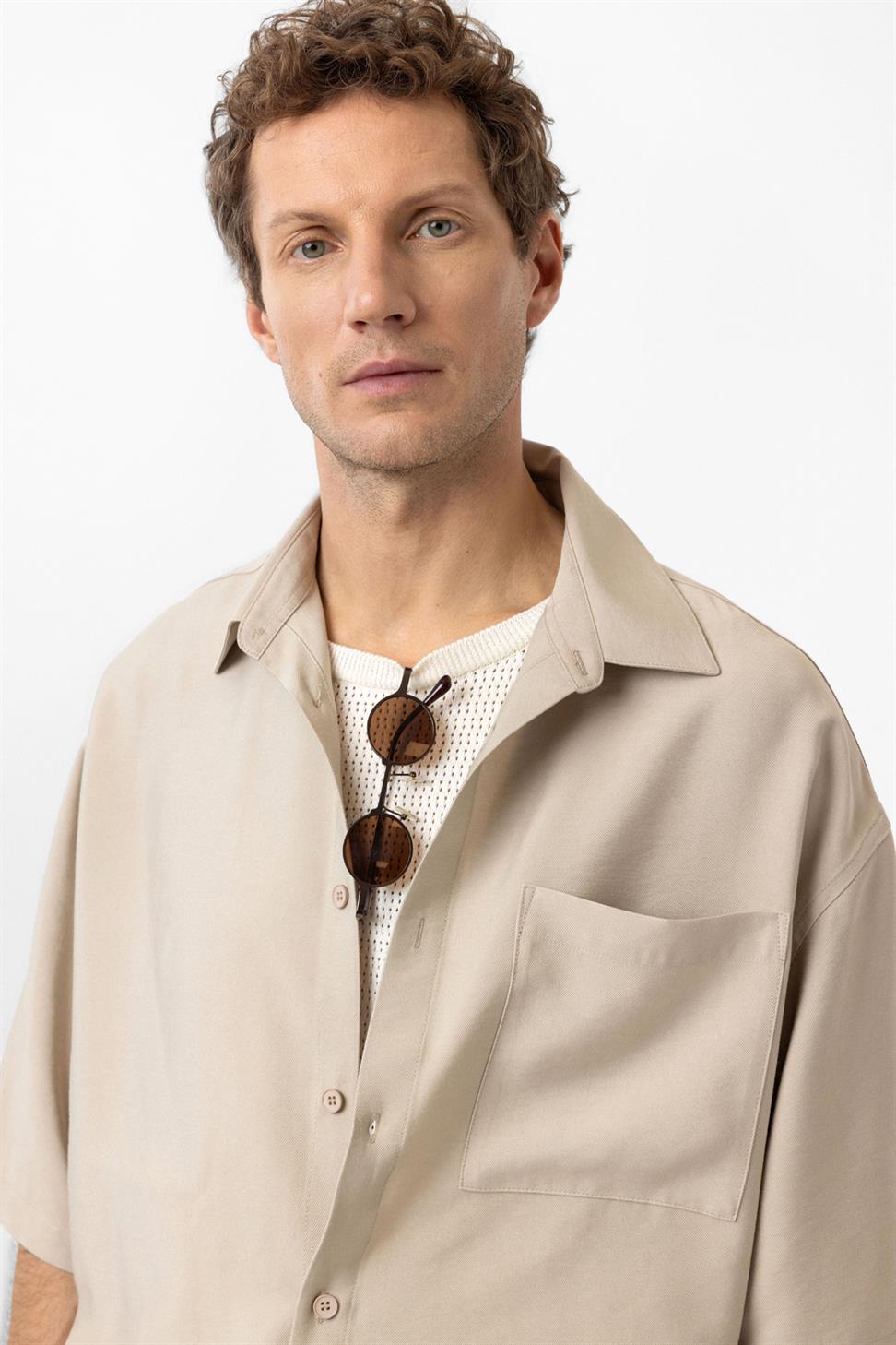 Antioch Bej Relaxed Kısa Kollu Erkek Gömlek