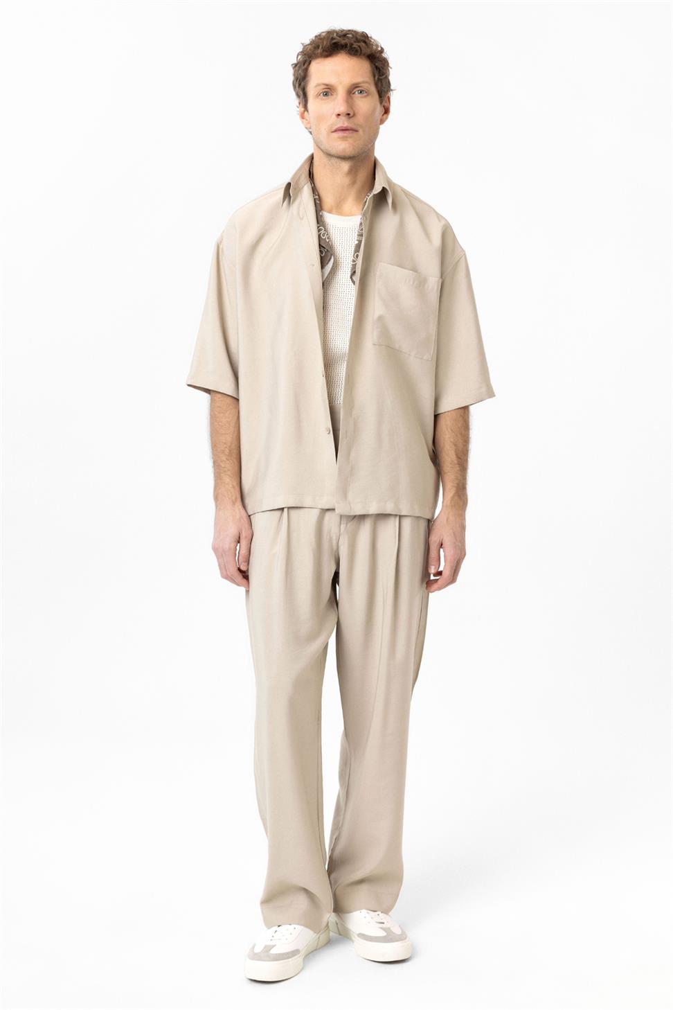 Antioch Bej Relaxed Kısa Kollu Erkek Gömlek