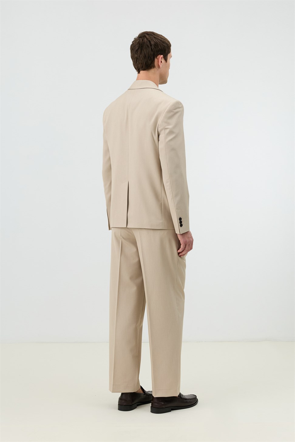 Antioch Bej Relaxed Kruvaze Erkek Blazer Ceket