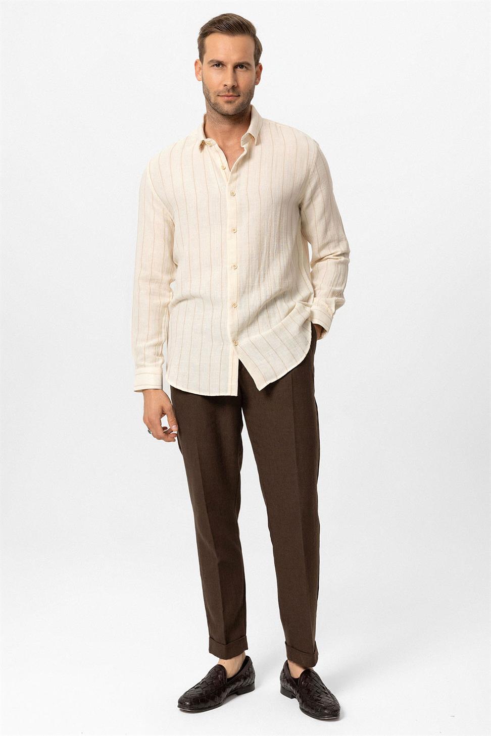 قميص رجالي مخطط بقصة ضيقة للرجال