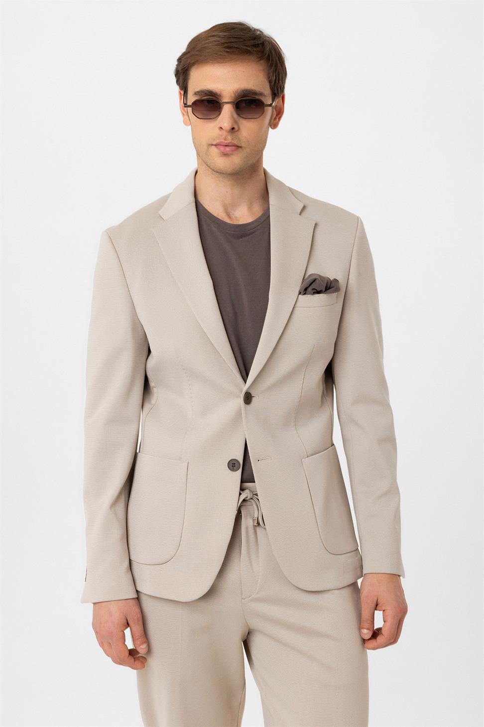 Antioch Bej Slim Fit Comfort Erkek Takım