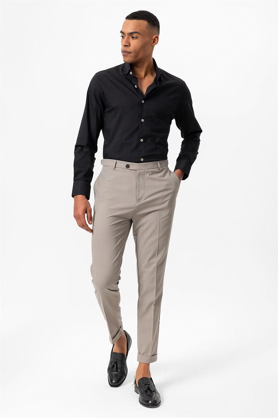 Antioch Bej Slim Fit Duble Paça Erkek Pantolon