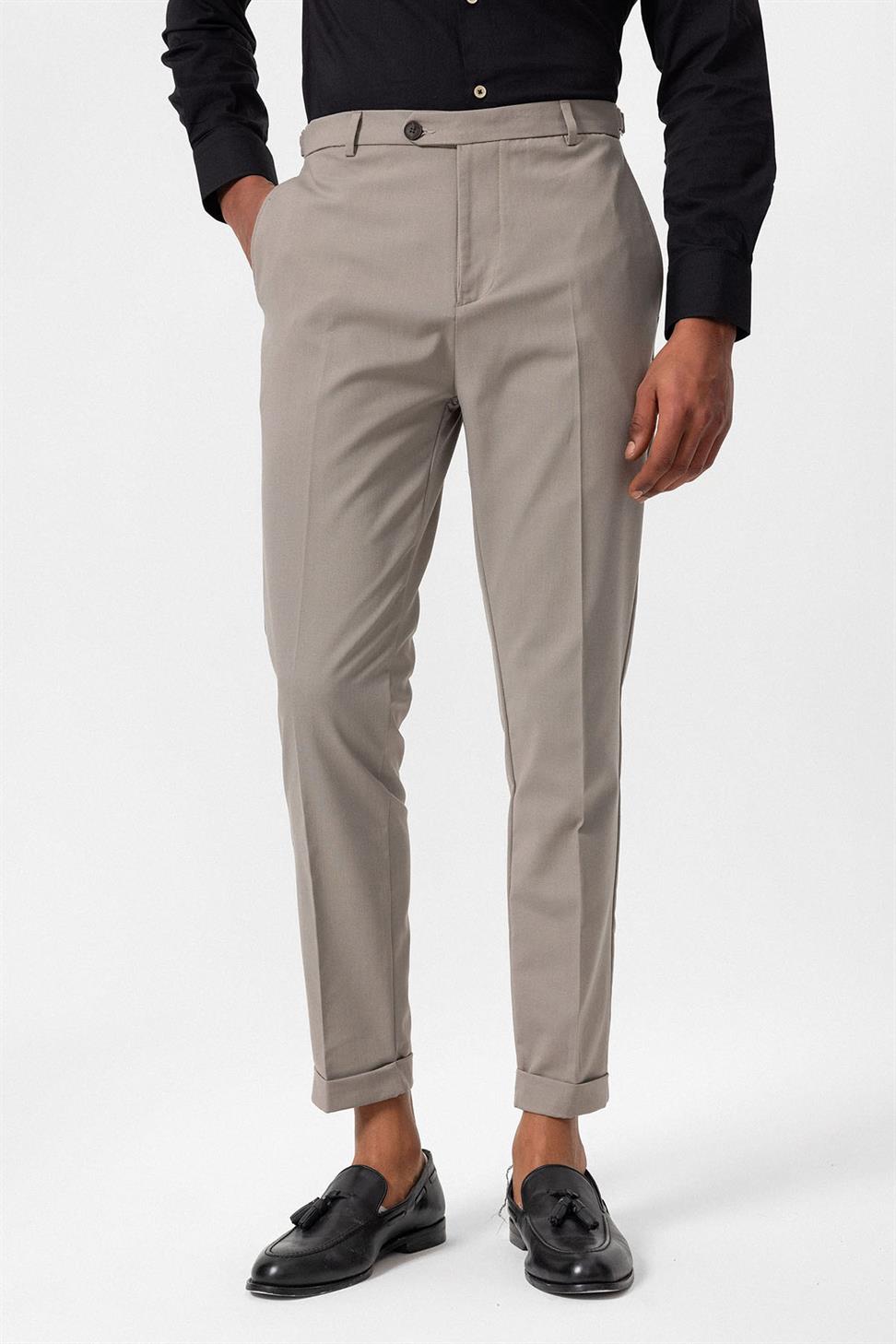 Antioch Bej Slim Fit Duble Paça Erkek Pantolon