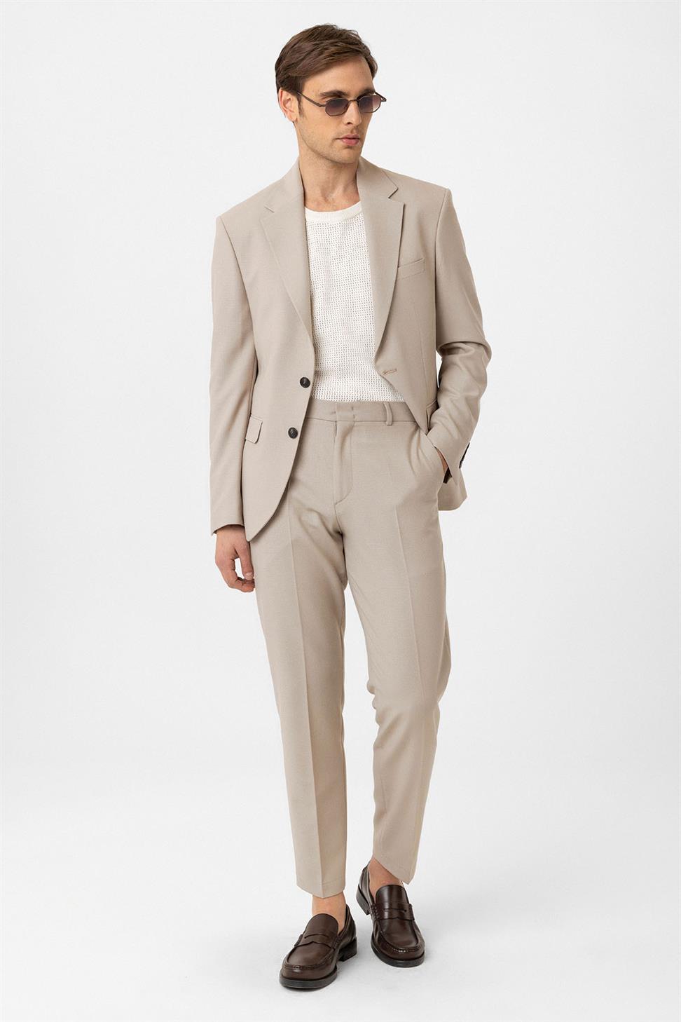 Antioch Bej Slim Fit Klasik Erkek Takım