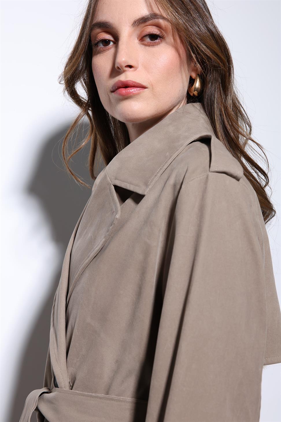 Antioch Bej Süet Görünümlü Kadın Trençkot