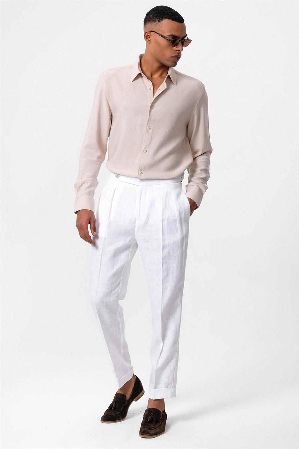 قميص كتان بأكمام طويلة