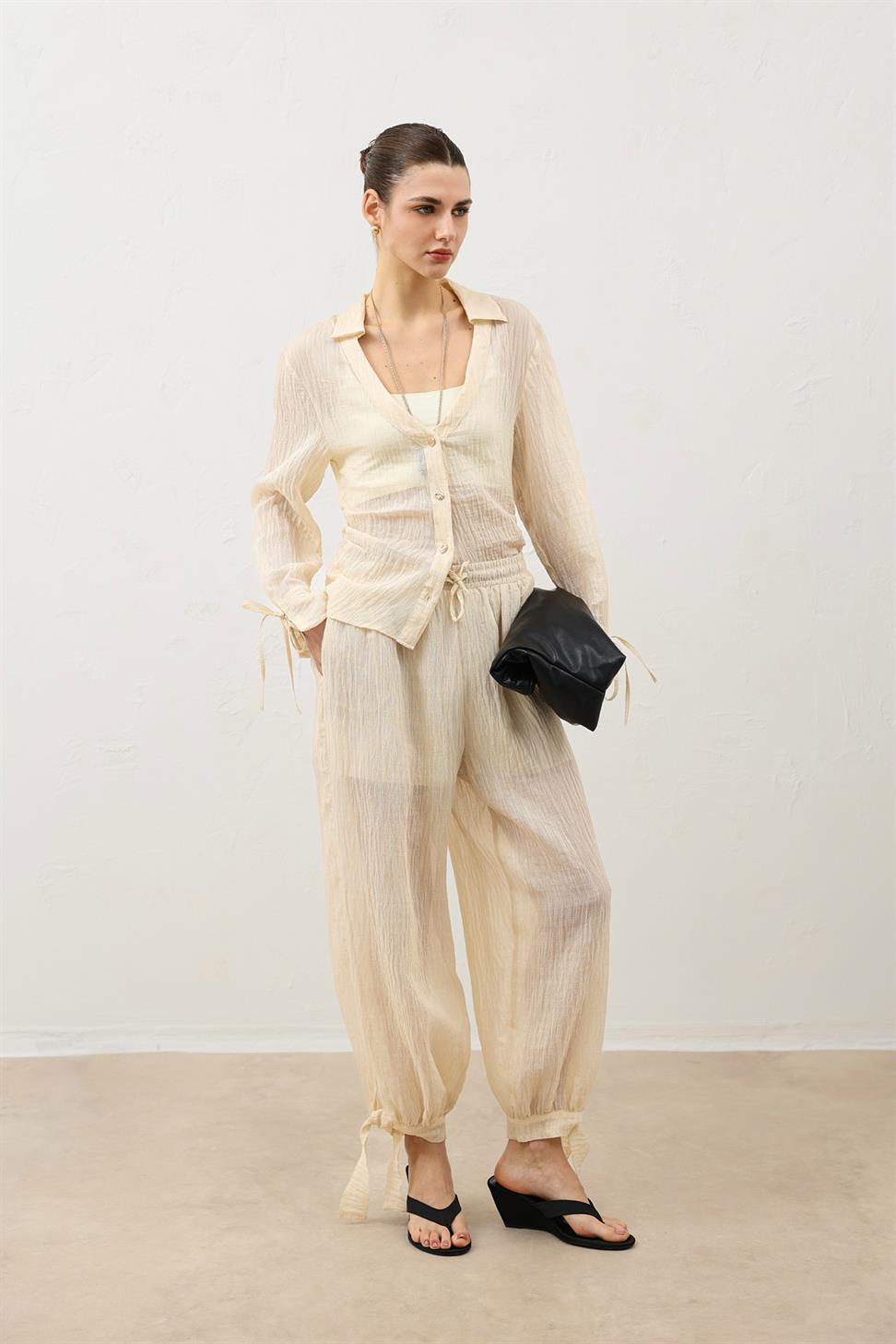 V-Neck Semi-Sheer Womens Shirt