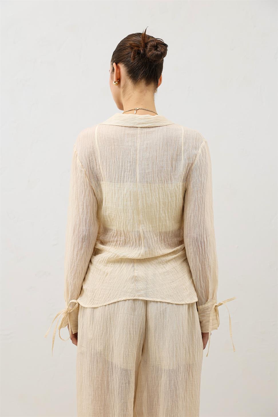 V-Neck Semi-Sheer Womens Shirt