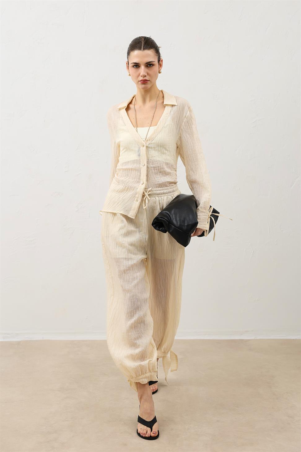 V-Neck Semi-Sheer Womens Shirt