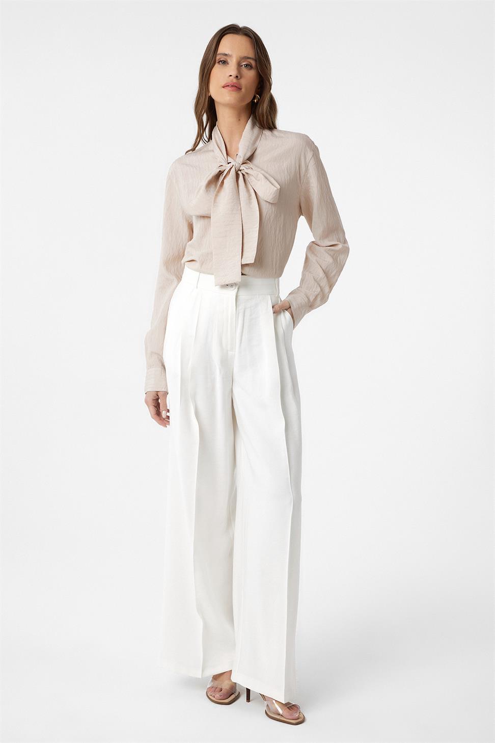 Antioch Bej Yakası Fularlı Kadın Gömlek