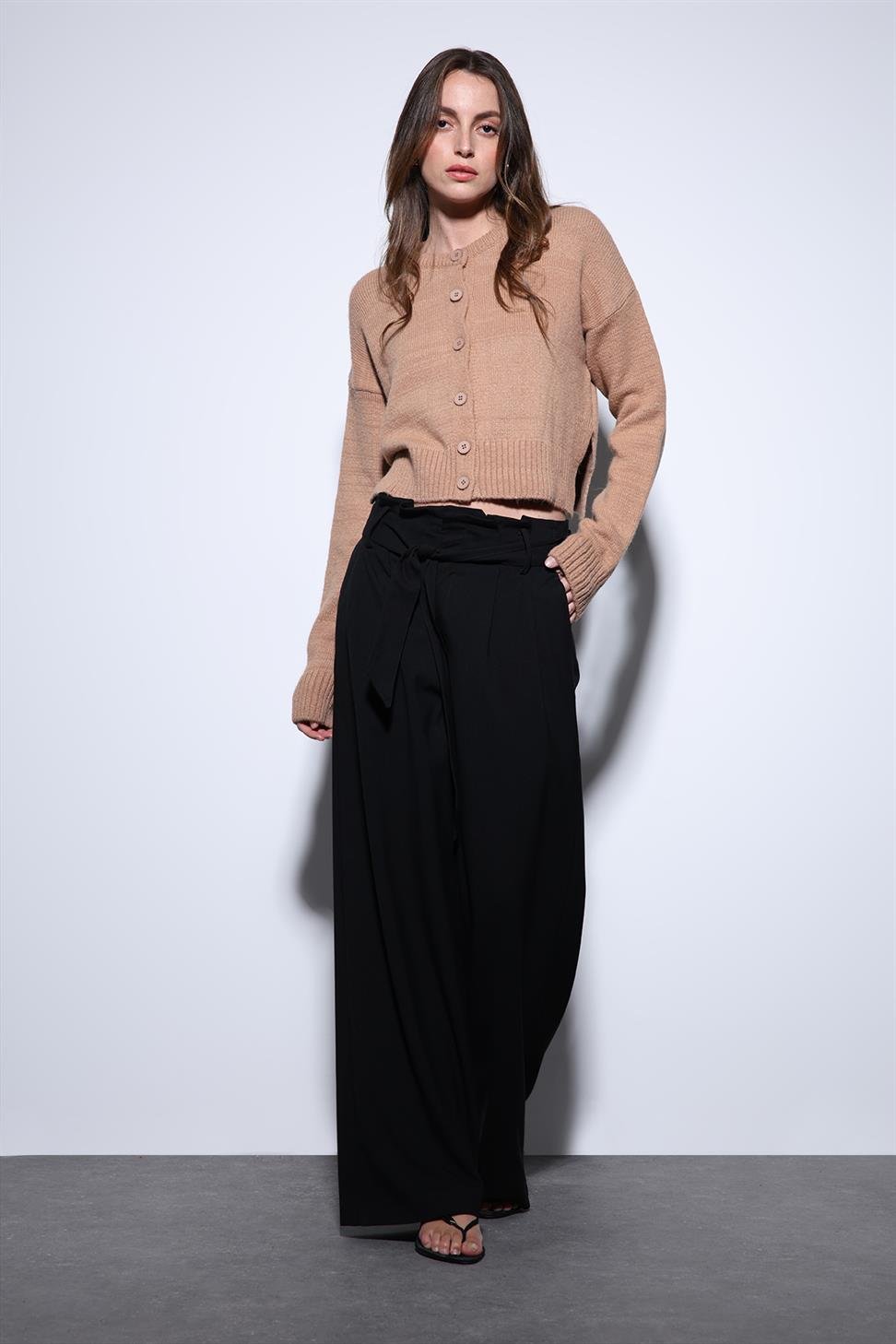 Antioch Bej Yırtmaçlı Örgü Triko Kadın Kazak