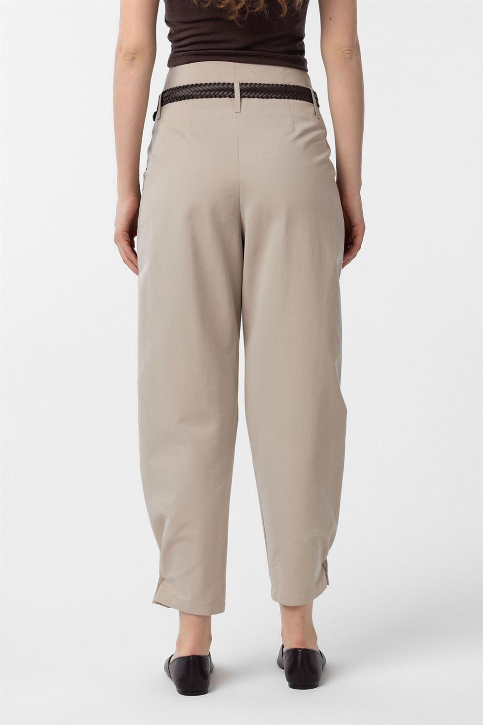 Antioch Bej Yüksek Bel Paçası Düğmeli Fit Kadın Pantolon