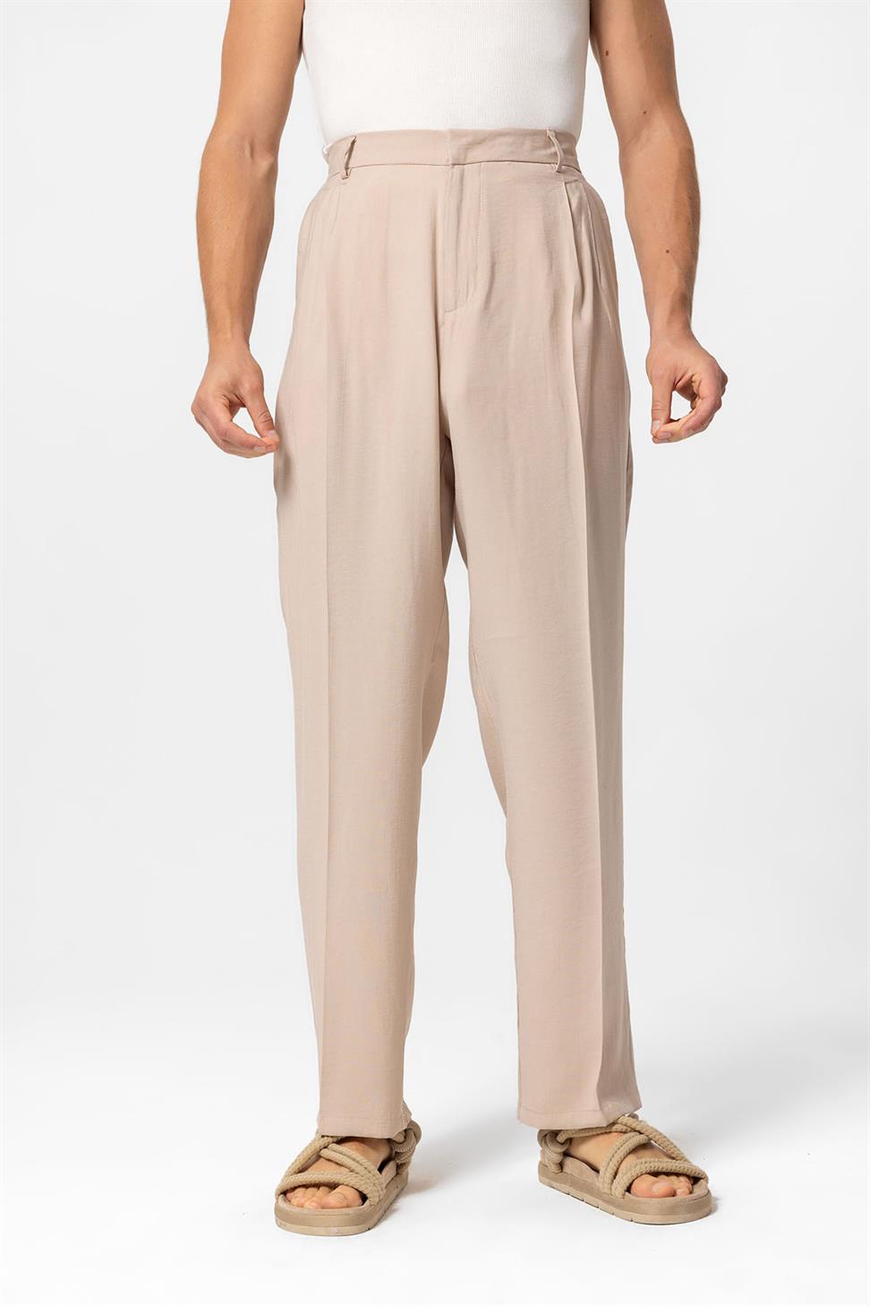 بنطلون رجالي فضفاض ذو ثنيات عالية الخصر للرجال