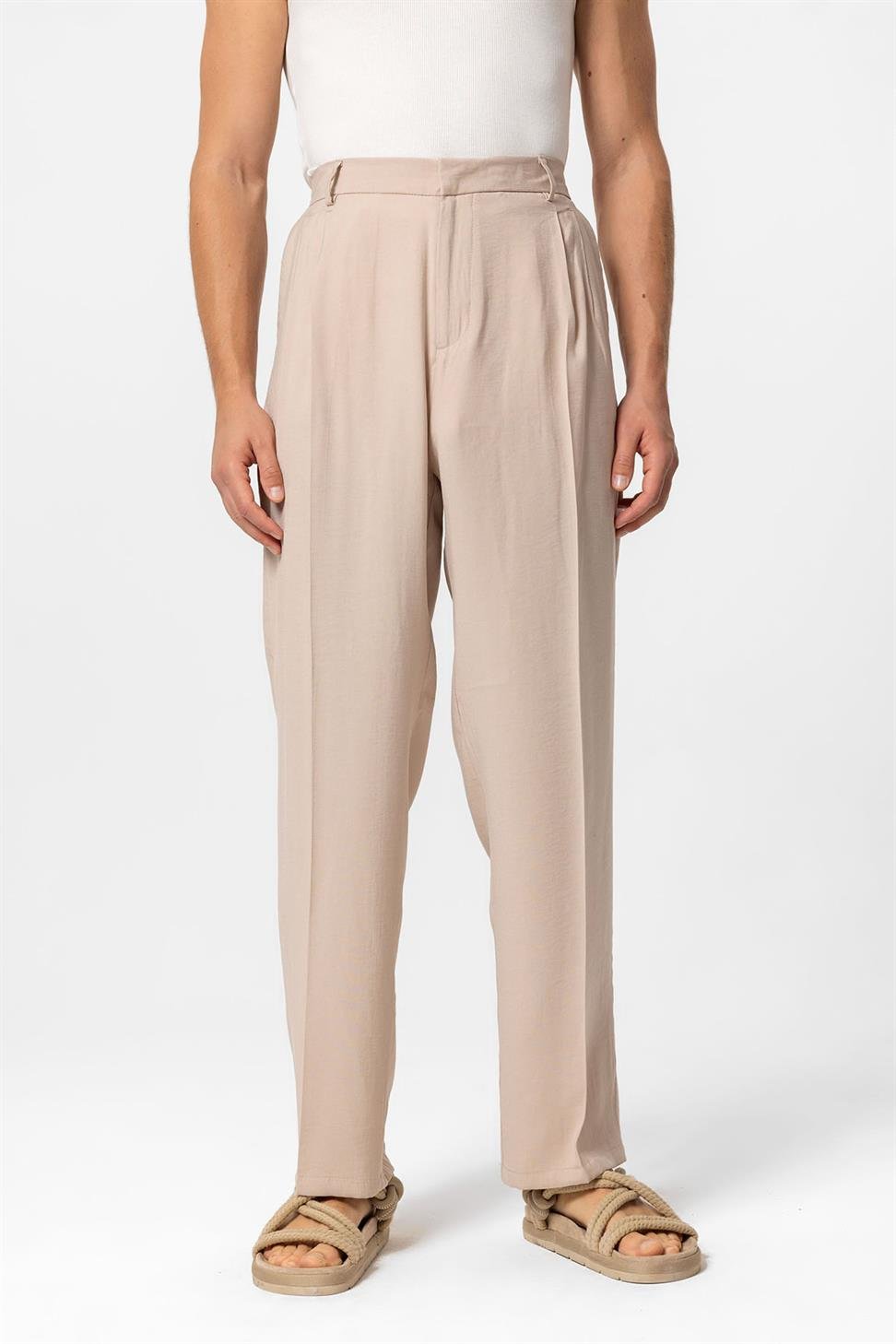 بنطلون رجالي فضفاض ذو ثنيات عالية الخصر للرجال