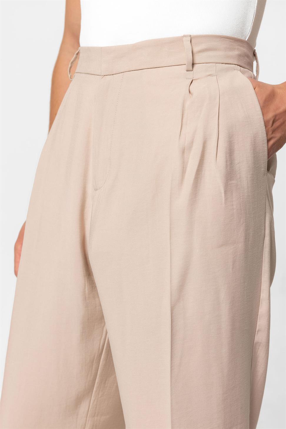 بنطلون رجالي فضفاض ذو ثنيات عالية الخصر للرجال