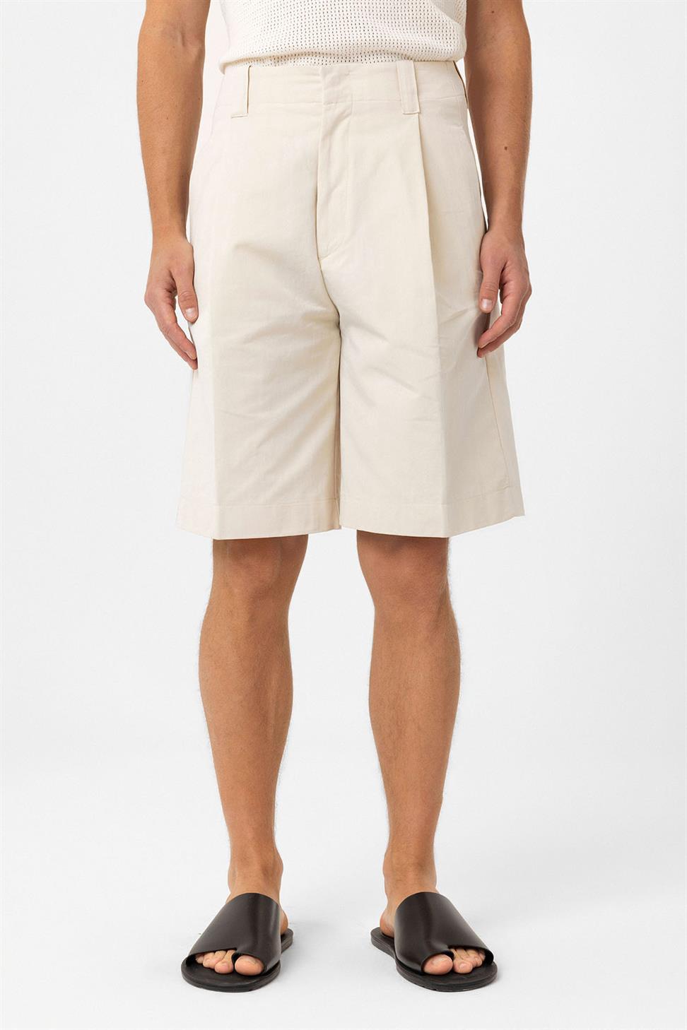 Antioch Bej Yüksek Bel Pileli Relaxed Bermuda Erkek Şort