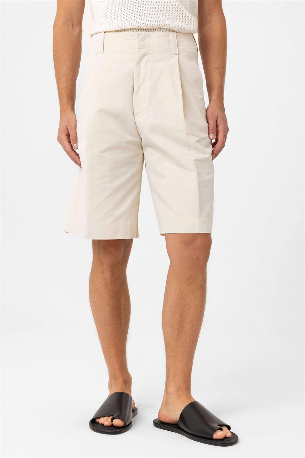 Antioch Bej Yüksek Bel Pileli Relaxed Bermuda Erkek Şort