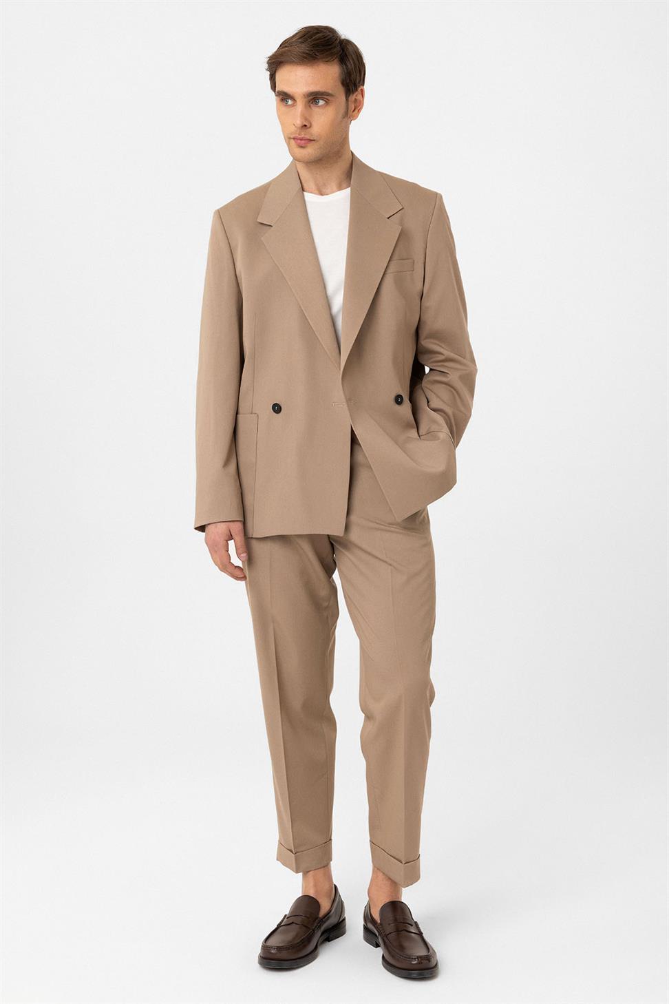 Antioch Bej Yüksek Bel Straight Fit Erkek Pantolon