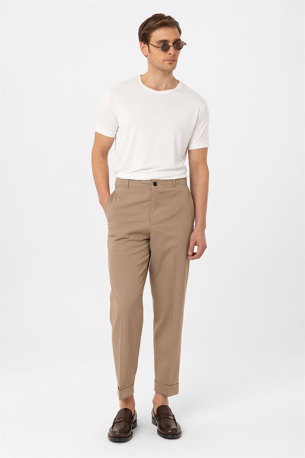 Antioch Bej Yüksek Bel Straight Fit Erkek Pantolon