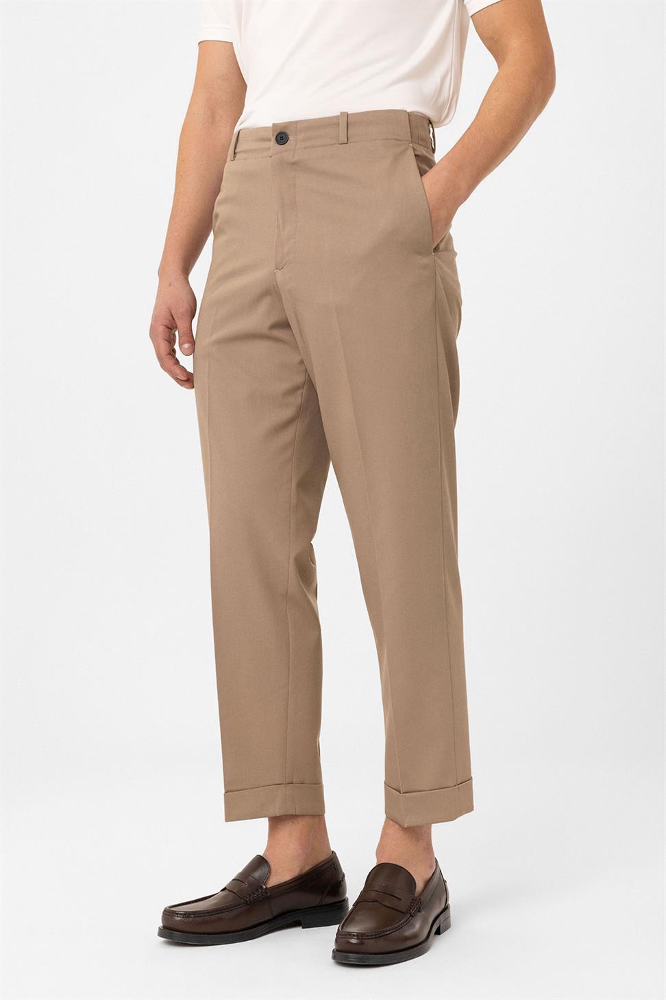 Antioch Bej Yüksek Bel Straight Fit Erkek Pantolon