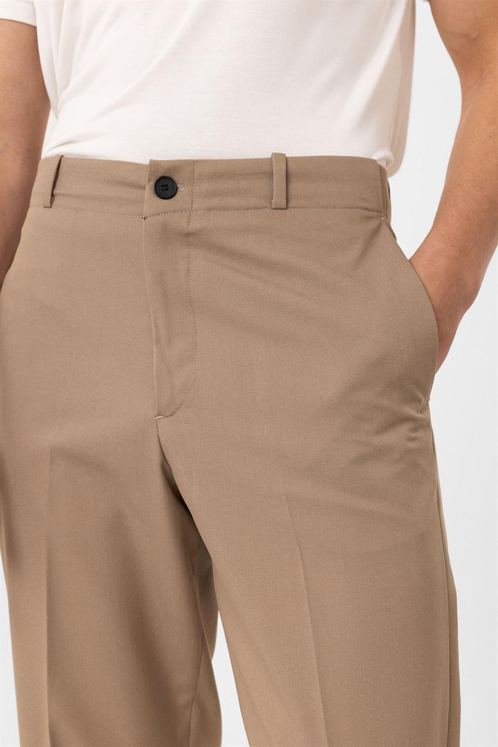 Antioch Bej Yüksek Bel Straight Fit Erkek Pantolon