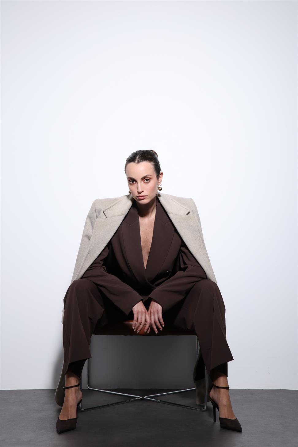 Antioch Bej Yün Karışımlı Kruvaze Kadın Kaban