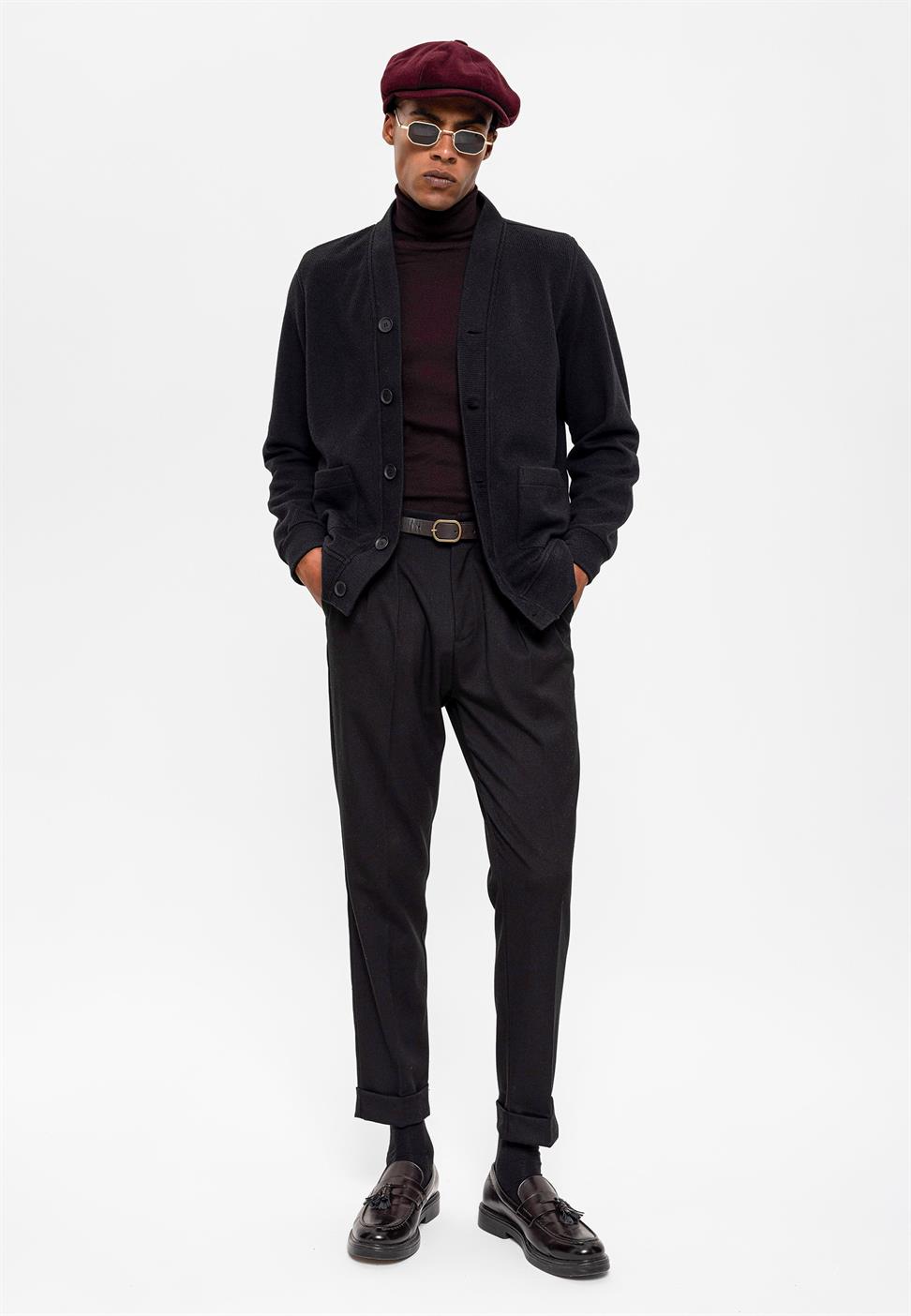 سترة رجالية برقبة على شكل حرف V مع خصر مطاطي