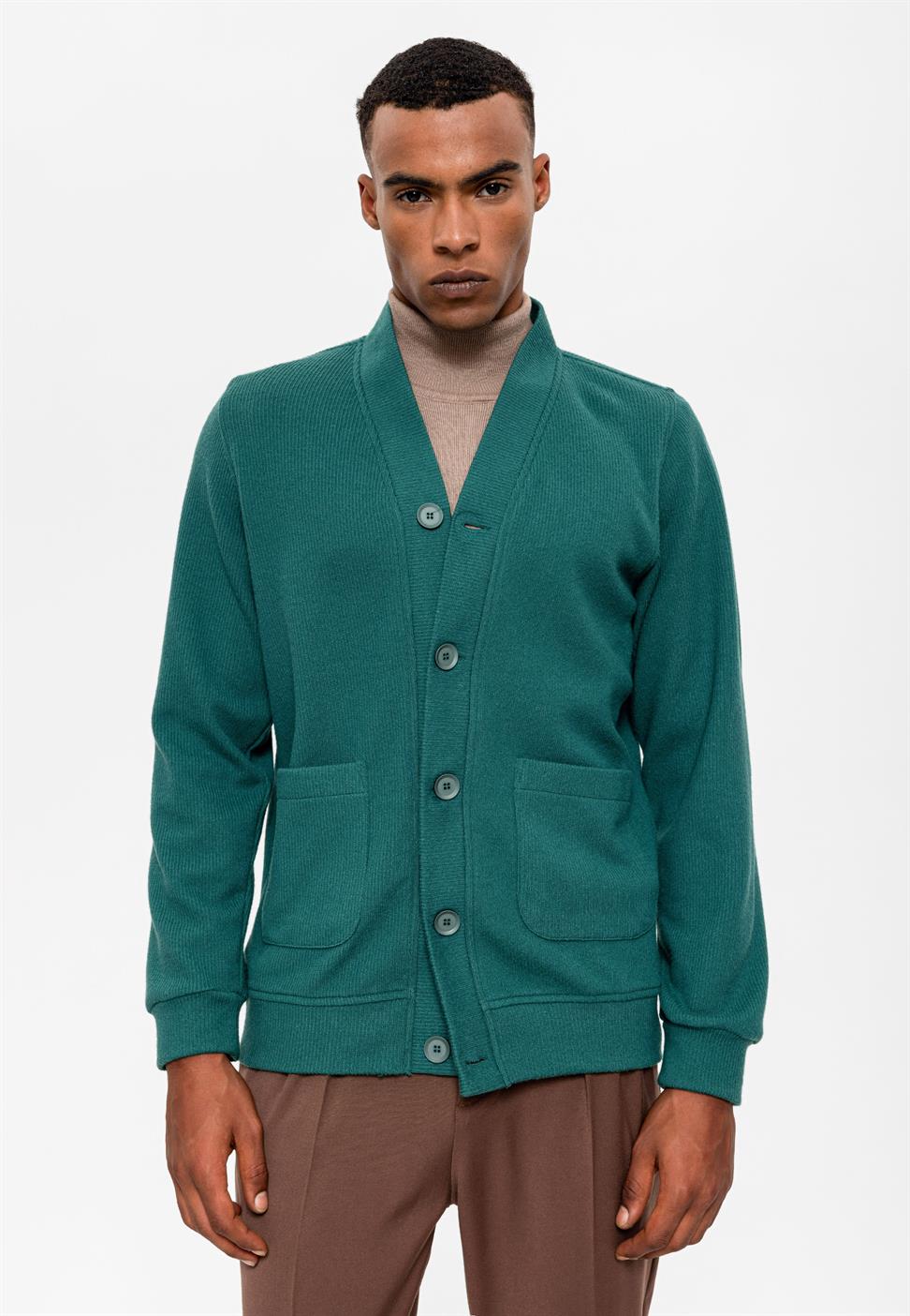 سترة رجالية برقبة على شكل حرف V مع خصر مطاطي