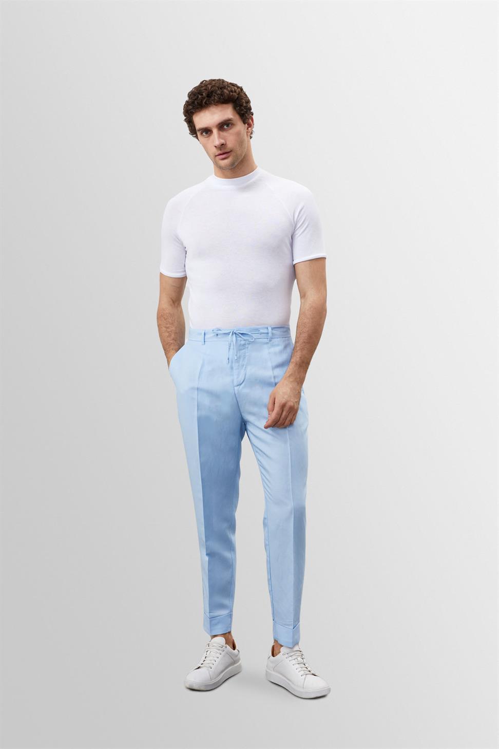 بنطلون رجالي عالي الخصر مصنوع من الكتان بنسبة 100%