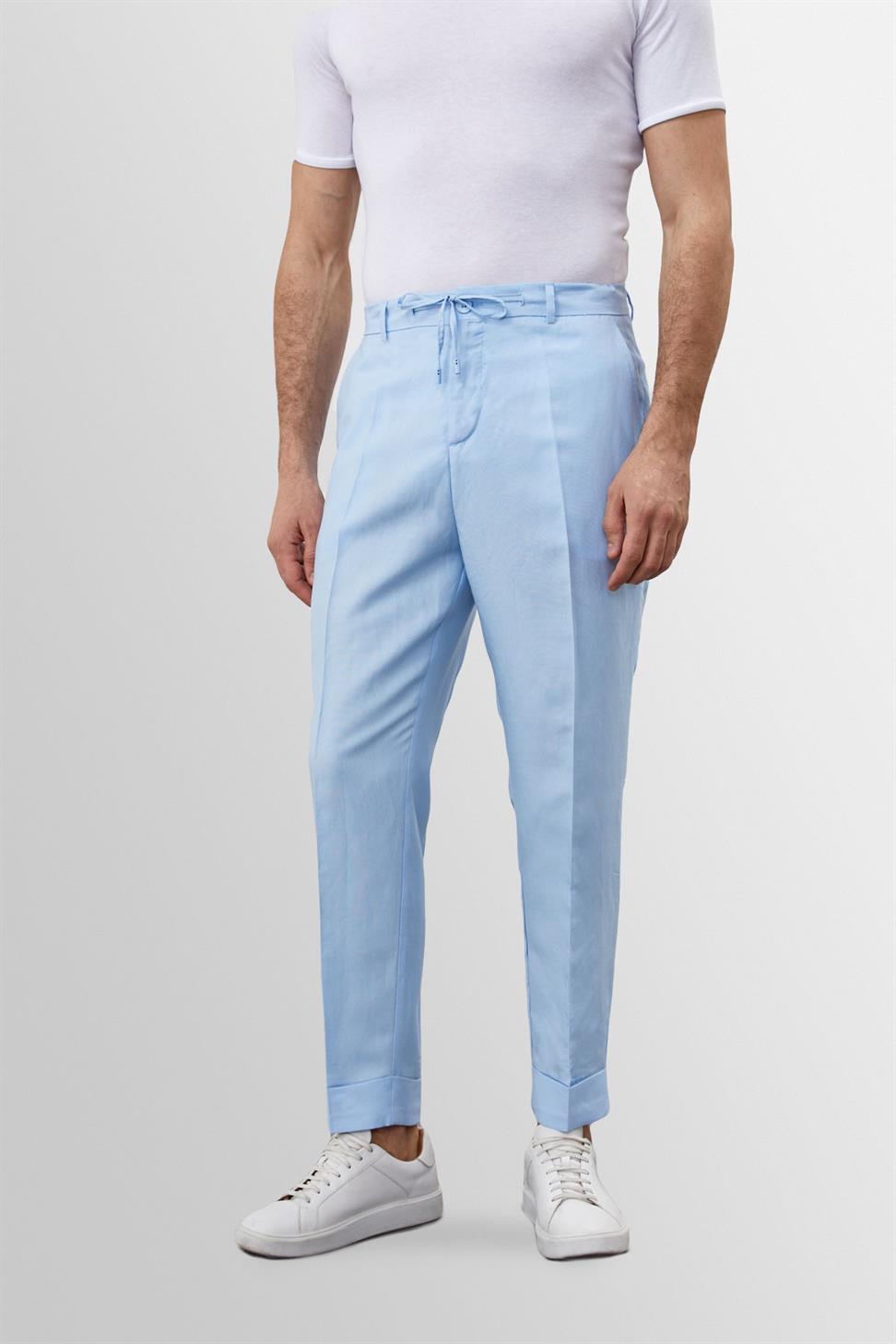 بنطلون رجالي عالي الخصر مصنوع من الكتان بنسبة 100%