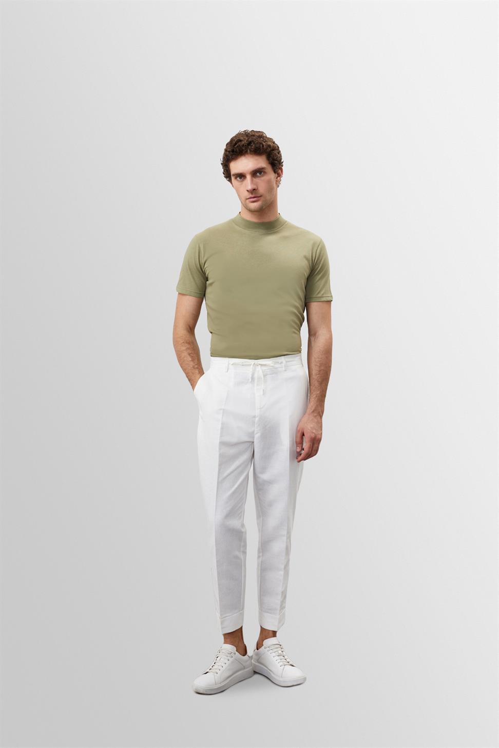 بنطلون رجالي عالي الخصر مصنوع من الكتان بنسبة 100%