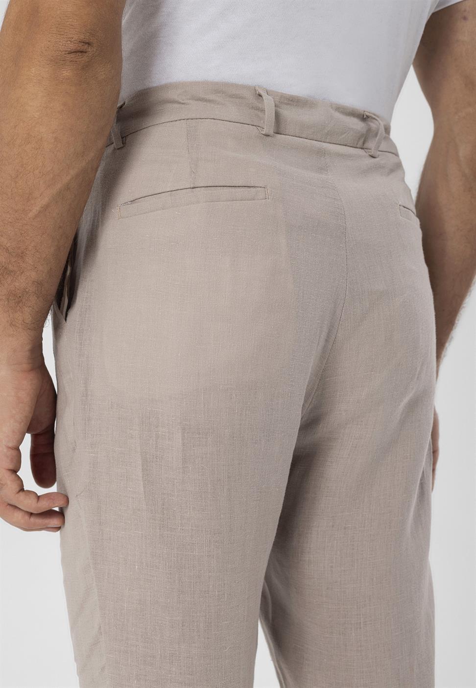 بنطلون رجالي عالي الخصر مصنوع من الكتان بنسبة 100%